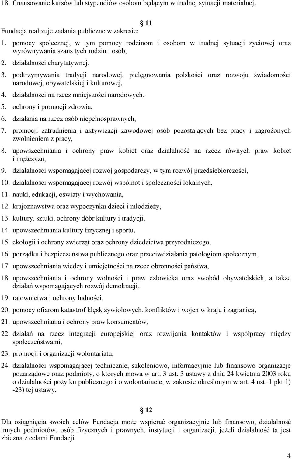 podtrzymywania tradycji narodowej, pielęgnowania polskości oraz rozwoju świadomości narodowej, obywatelskiej i kulturowej, 4. działalności na rzecz mniejszości narodowych, 5.