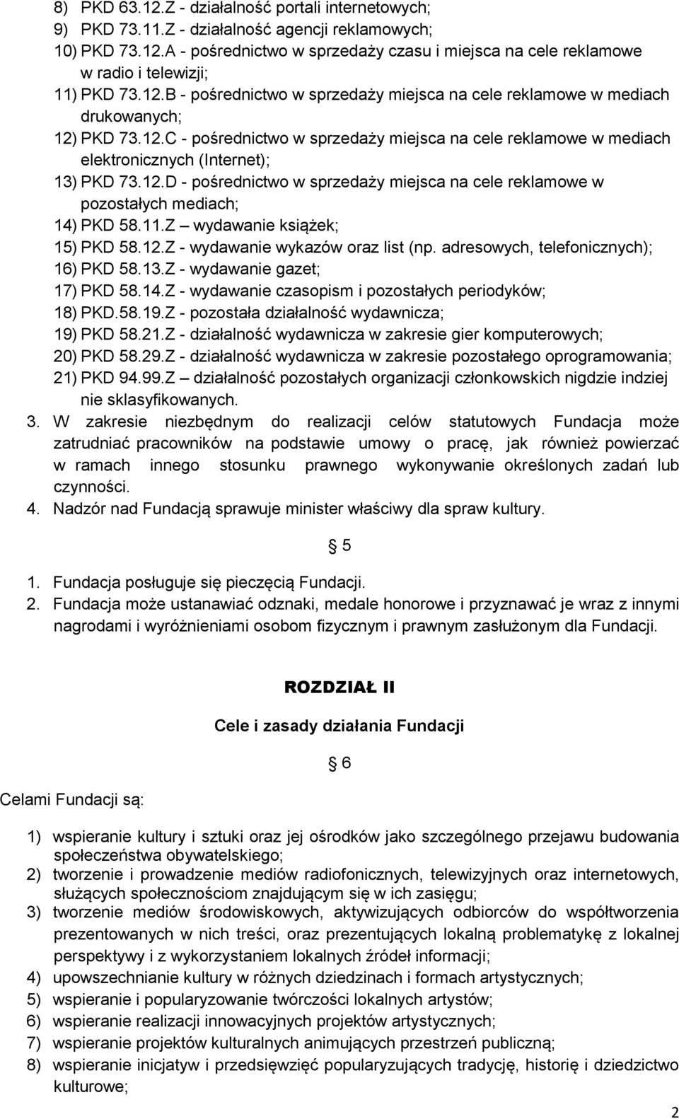 12.D - pośrednictwo w sprzedaży miejsca na cele reklamowe w pozostałych mediach; 14) PKD 58.11.Z wydawanie książek; 15) PKD 58.12.Z - wydawanie wykazów oraz list (np.