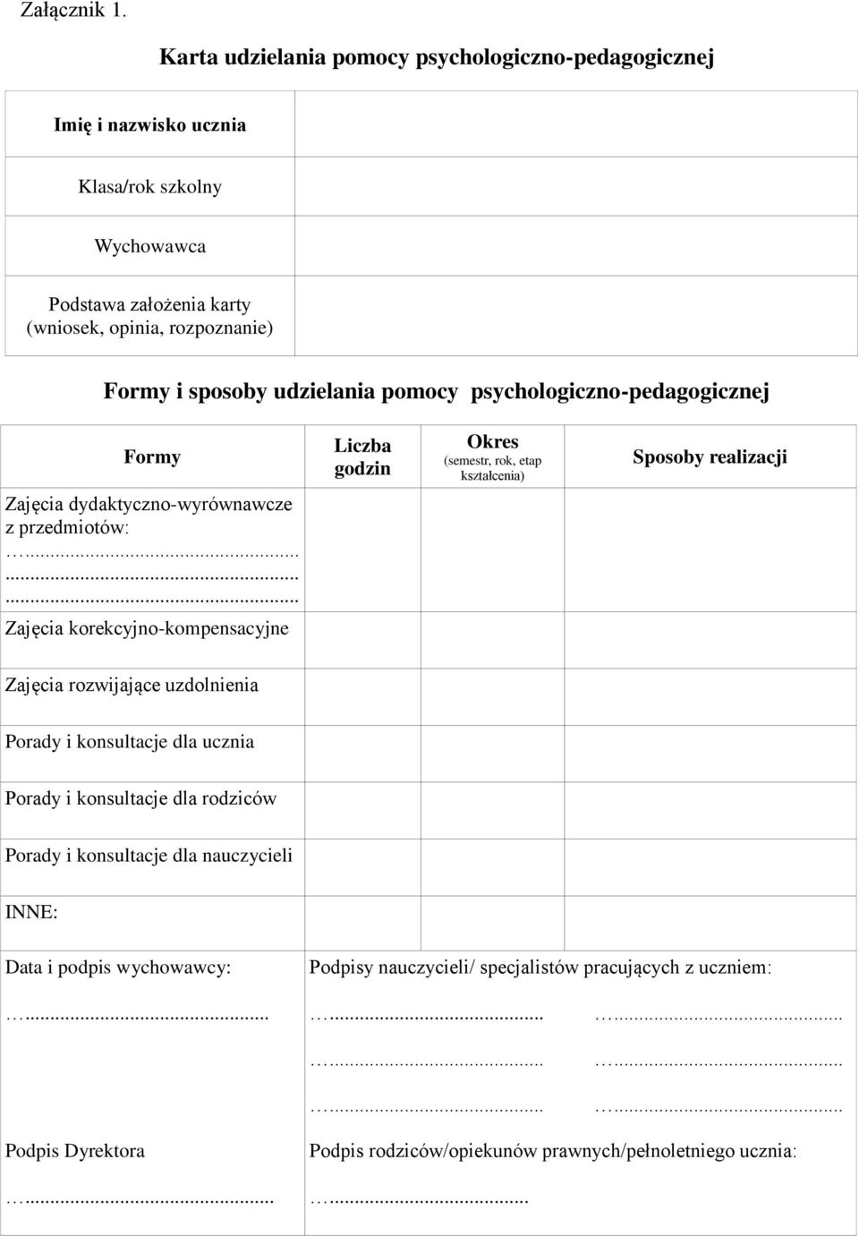 udzielania pomocy psychologiczno-pedagogicznej Formy Liczba godzin Okres (semestr, rok, etap kształcenia) Sposoby realizacji Zajęcia dydaktyczno-wyrównawcze z przedmiotów:.