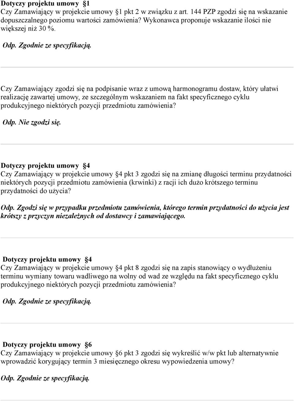 Czy Zamawiający zgodzi się na podpisanie wraz z umową harmonogramu dostaw, który ułatwi realizację zawartej umowy, ze szczególnym wskazaniem na fakt specyficznego cyklu produkcyjnego niektórych