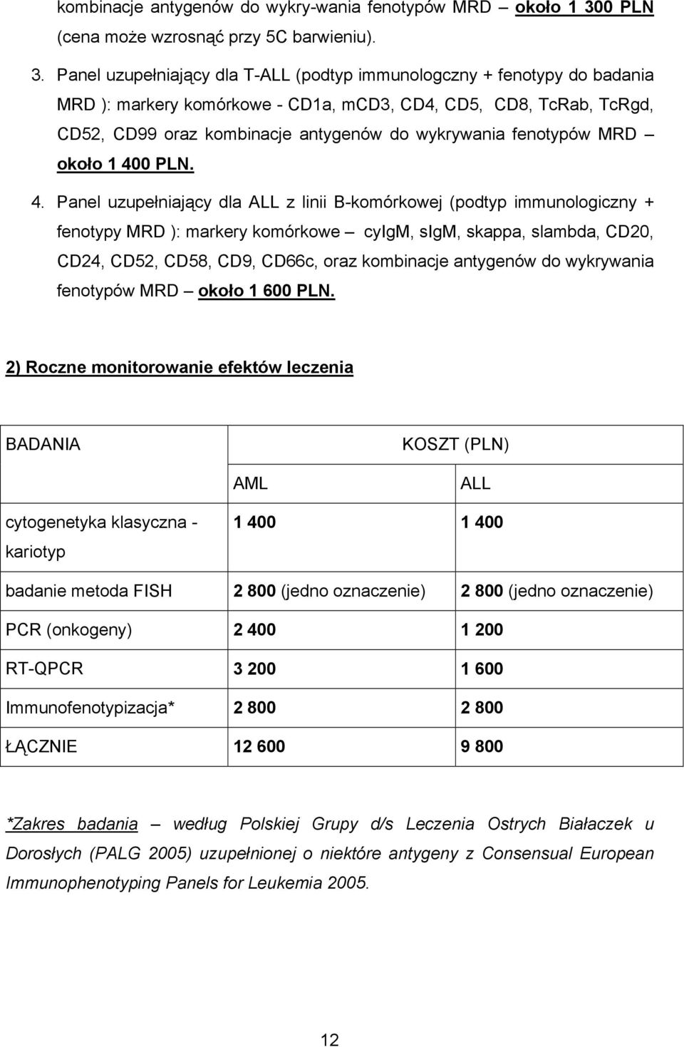 Panel uzupełniający dla T-ALL (podtyp immunologczny + fenotypy do badania MRD ): markery komórkowe - CD1a, mcd3, CD4, CD5, CD8, TcRab, TcRgd, CD52, CD99 oraz kombinacje antygenów do wykrywania