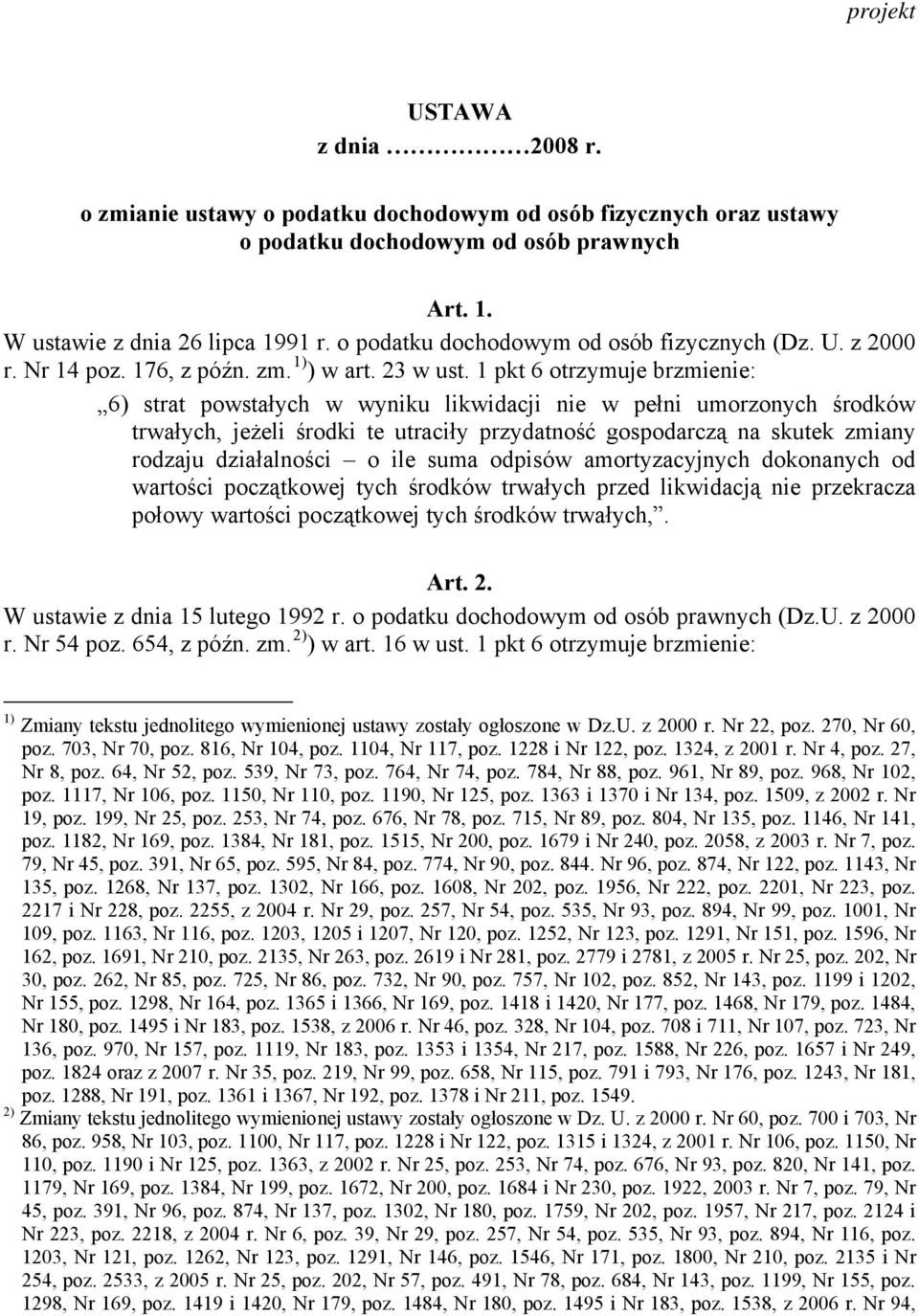 1 pkt 6 otrzymuje brzmienie: 6) strat powstałych w wyniku likwidacji nie w pełni umorzonych środków trwałych, jeżeli środki te utraciły przydatność gospodarczą na skutek zmiany rodzaju działalności o