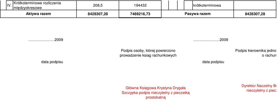 2009 data podpisu Podpis osoby, której powierzono prowadzenie ksiag rachunkowych data podpisu Podpis