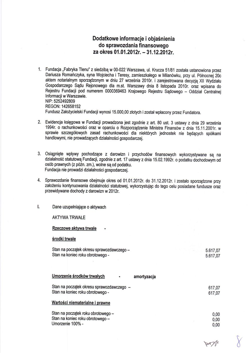 Polnocnej 20c aktem notarialnym spozqdzonym w dniu 27 wze6nia 2010r. i zarejestrowana decpjq Xll Wydzialu Gospodarczego Sqdu Rejonowego dla m.st. Warszawy dnia 8 listopada 2010r.