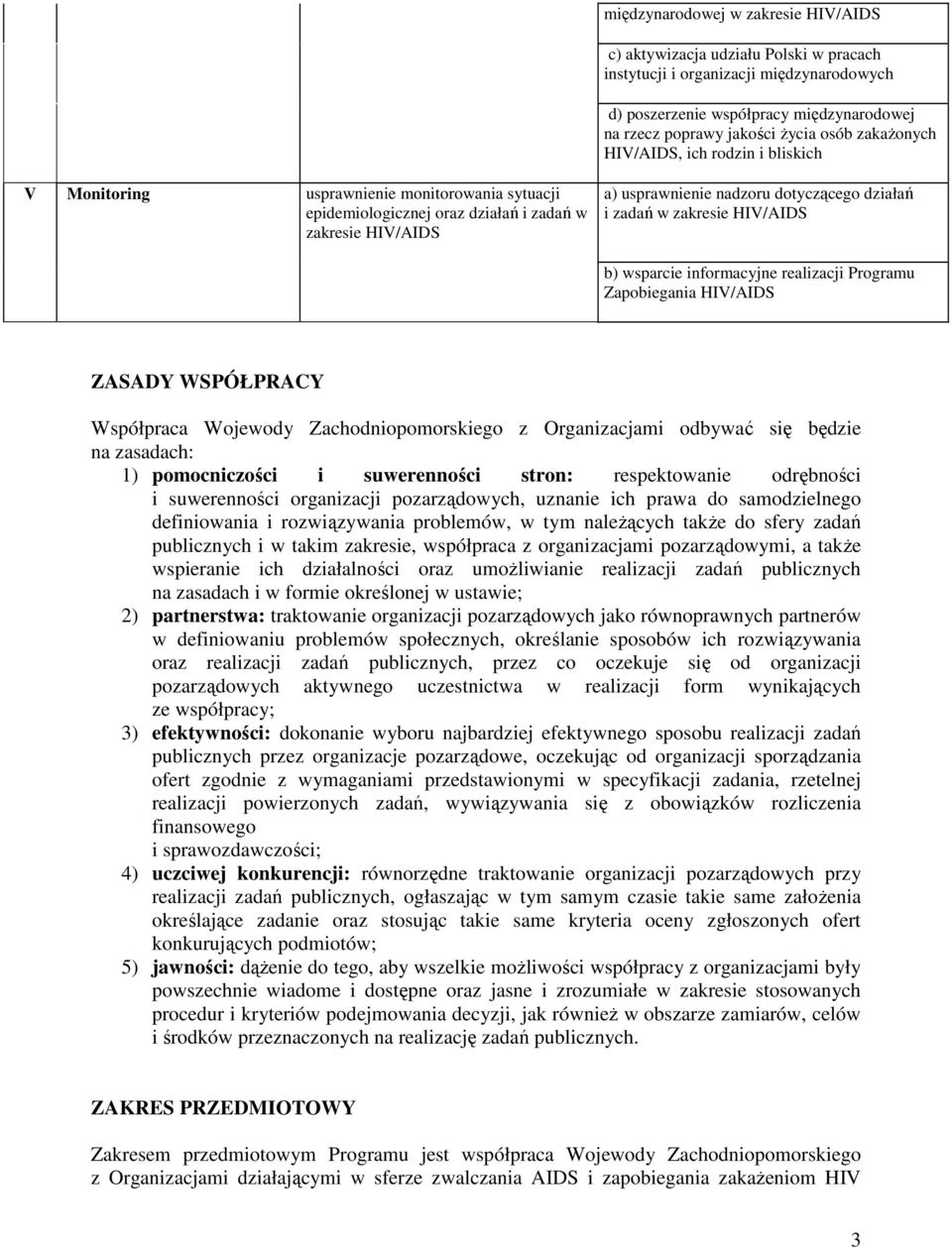 zadań w zakresie HIV/AIDS b) wsparcie informacyjne realizacji Programu Zapobiegania HIV/AIDS ZASADY WSPÓŁPRACY Współpraca Wojewody Zachodniopomorskiego z Organizacjami odbywać się będzie na zasadach: