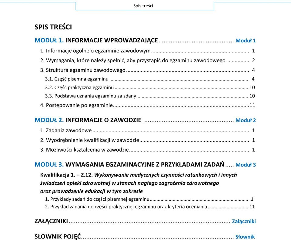 INFORMACJE O ZAWODZIE... Moduł 2 1. Zadania zawodowe... 1 2. Wyodrębnienie kwalifikacji w zawodzie... 1 3. Możliwości kształcenia w zawodzie... 1 MODUŁ 3. WYMAGANIA EGZAMINACYJNE Z PRZYKŁADAMI ZADAŃ.