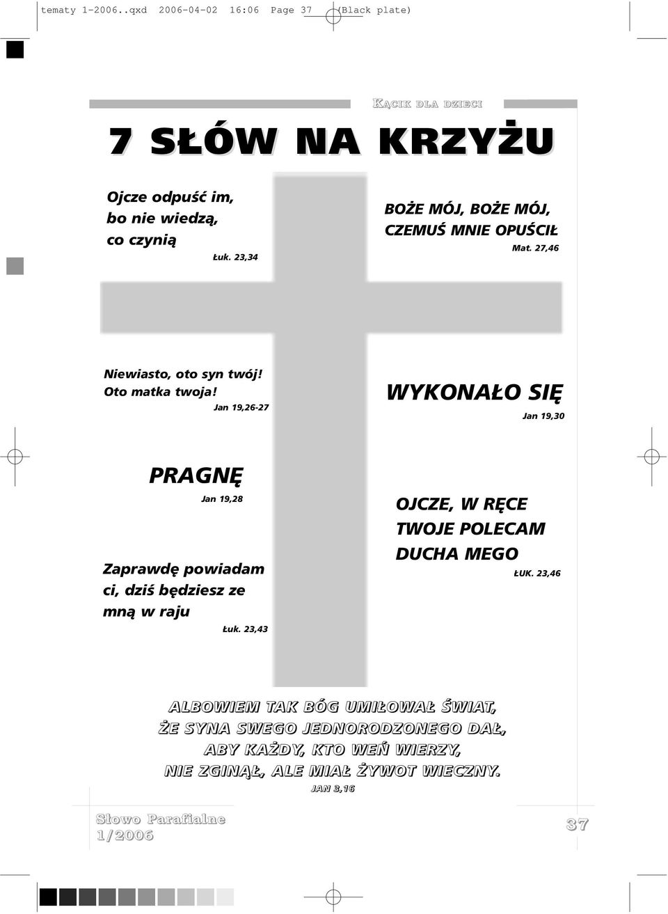 Jan 19,26-27 WYKONA O SIÊ Jan 19,30 PRAGNÊ Jan 19,28 Zaprawdê powiadam ci, dziœ bêdziesz ze mn¹ w raju uk.