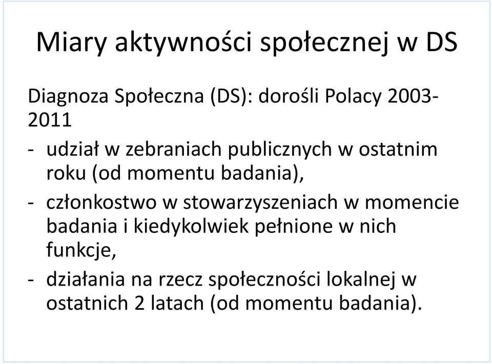 członkostwo w stowarzyszeniach w momencie badania i kiedykolwiek pełnione w nich