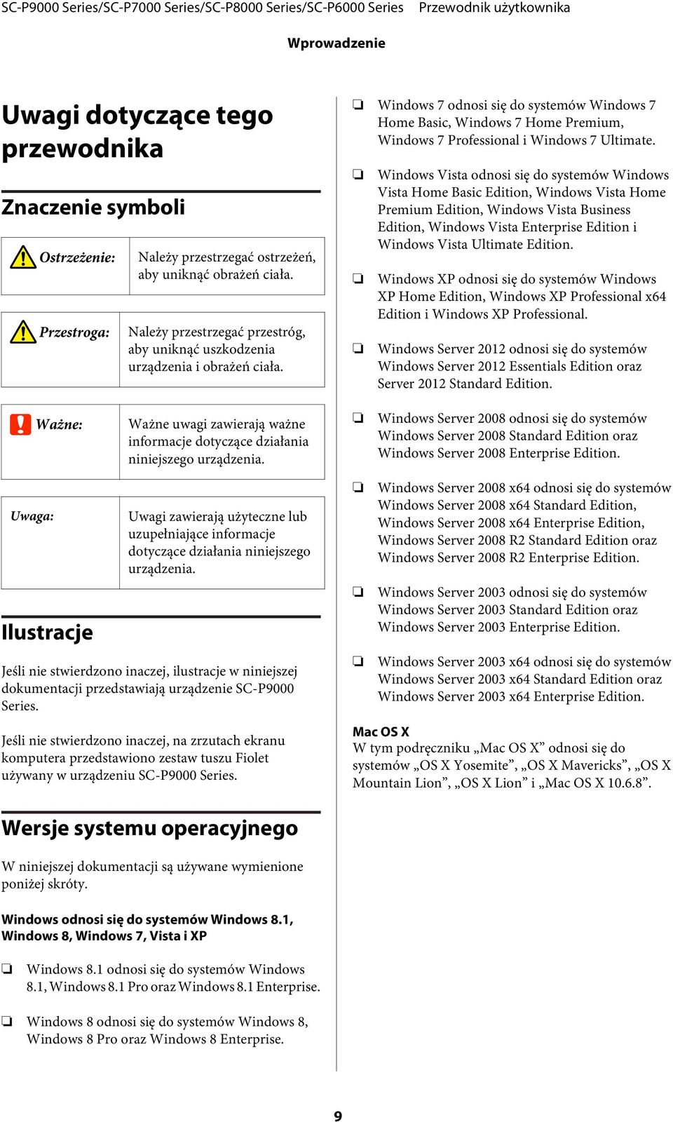 Windows 7 odnosi się do systemów Windows 7 Home Basic, Windows 7 Home Premium, Windows 7 Professional i Windows 7 Ultimate.