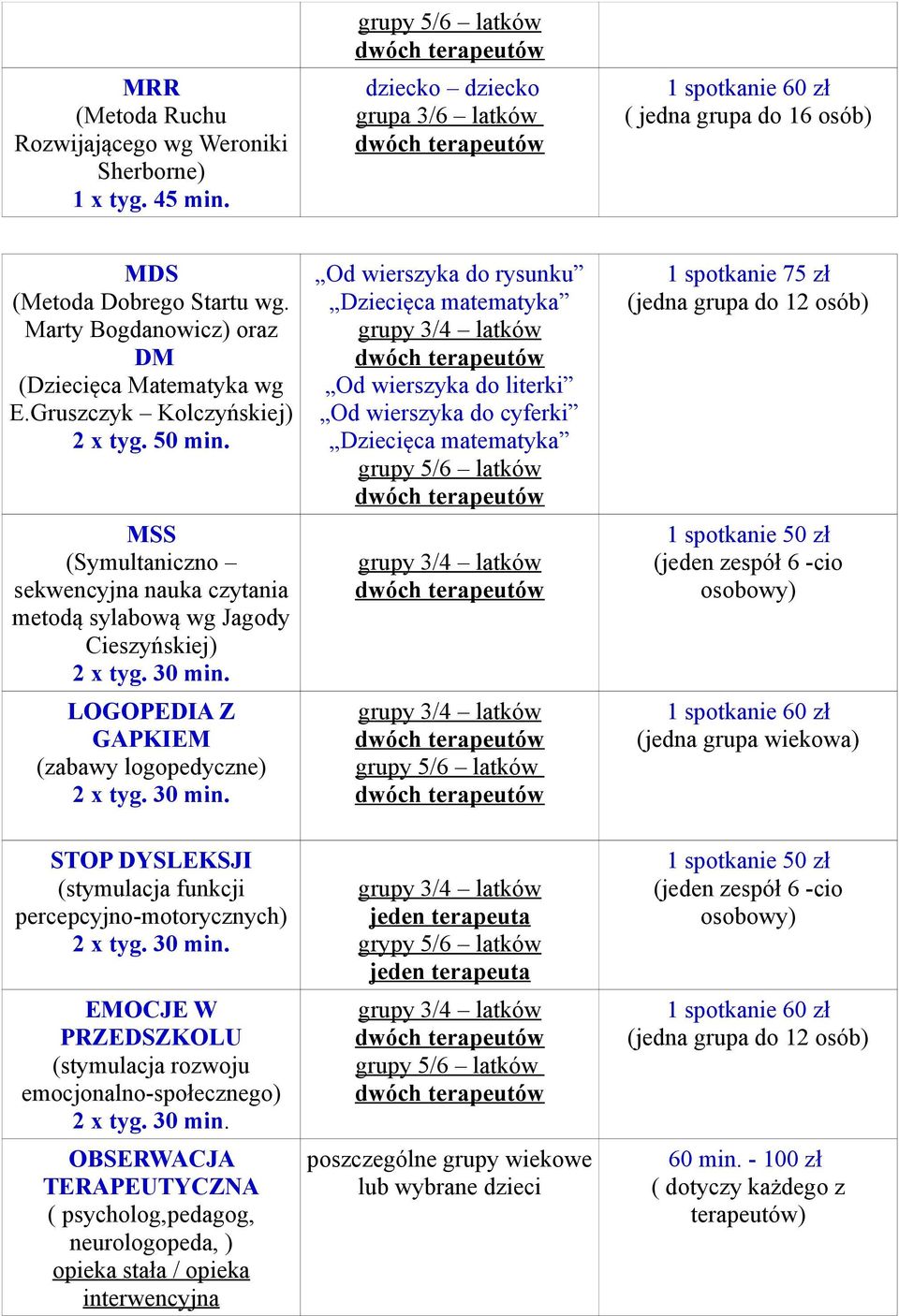 MSS (Symultaniczno sekwencyjna nauka czytania metodą sylabową wg Jagody Cieszyńskiej) LOGOPEDIA Z GAPKIEM (zabawy logopedyczne) Od wierszyka do rysunku Dziecięca matematyka Od wierszyka do literki Od