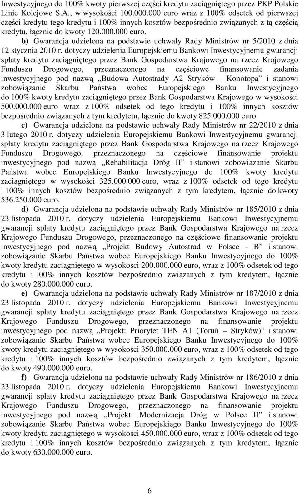 dotyczy udzielenia Europejskiemu owi Inwestycyjnemu gwarancji spłaty kredytu zaciągniętego przez Gospodarstwa Krajowego na rzecz Krajowego Funduszu Drogowego, przeznaczonego na częściowe finansowanie