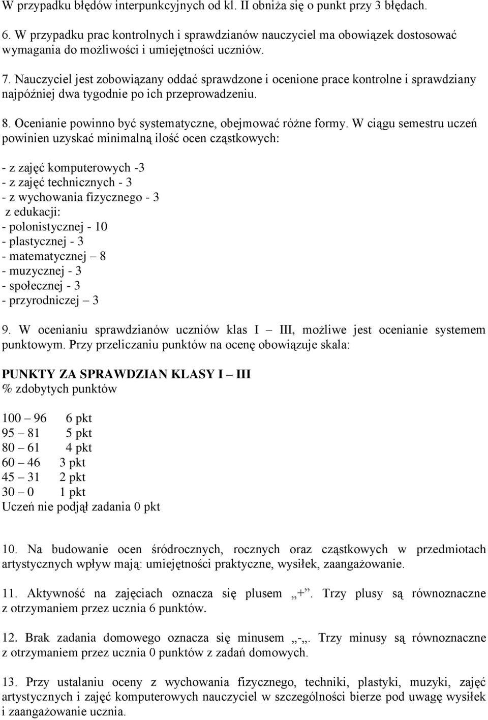 Nauczyciel jest zobowiązany oddać sprawdzone i ocenione prace kontrolne i sprawdziany najpóźniej dwa tygodnie po ich przeprowadzeniu. 8. Ocenianie powinno być systematyczne, obejmować różne formy.