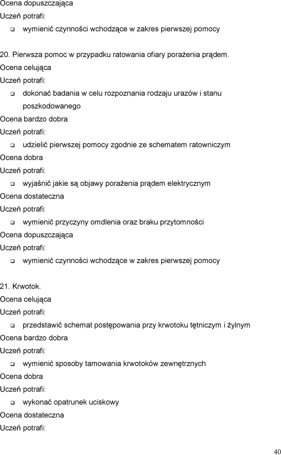 jakie s objawy pora enia pr dem elektrycznym wymieni przyczyny omdlenia oraz braku przytomno ci wymieni czynno ci wchodz ce w zakres