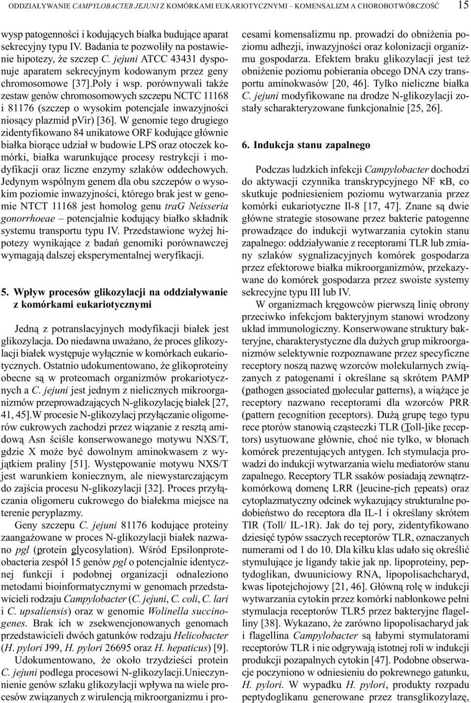 porównywali tak e zestaw genów chromosomowych szczepu NCTC 11168 i 81176 (szczep o wysokim potencjale inwazyjnoœci nios¹cy plazmid pvir) [36].