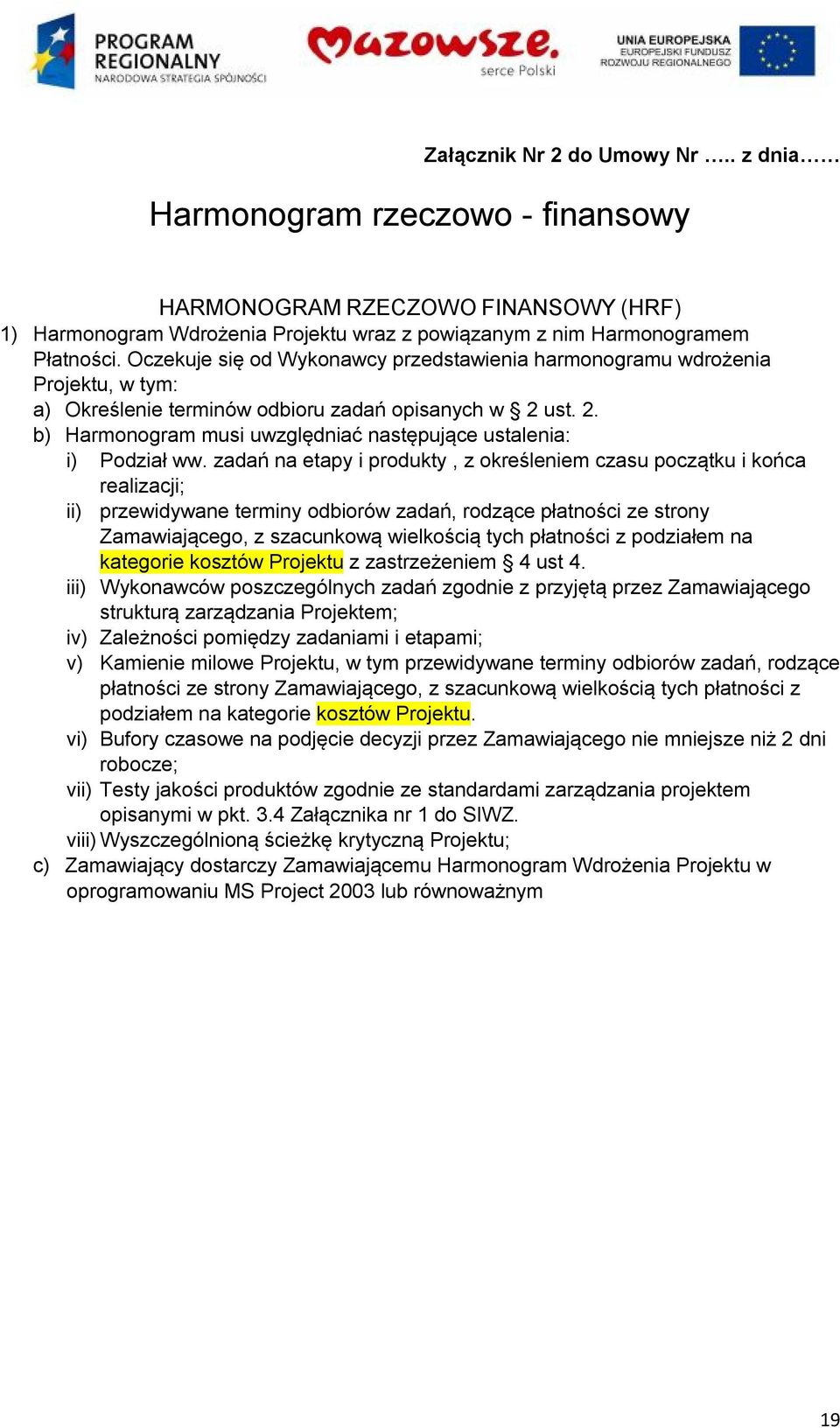 ust. 2. b) Harmonogram musi uwzględniać następujące ustalenia: i) Podział ww.