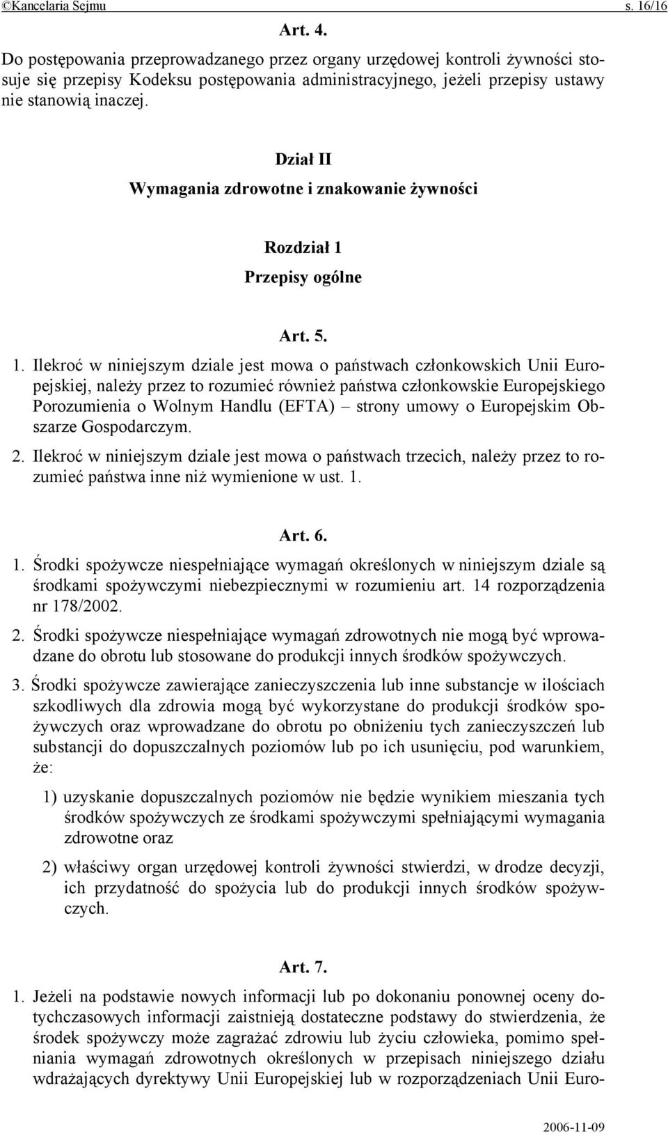 Dział II Wymagania zdrowotne i znakowanie żywności Rozdział 1 