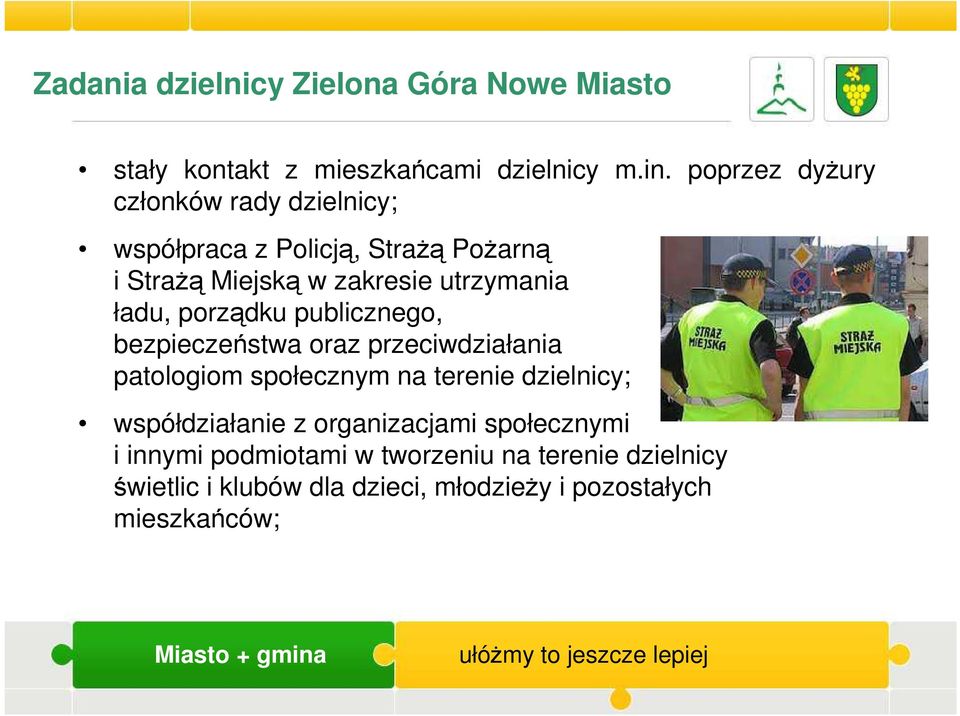 ładu, porządku publicznego, bezpieczeństwa oraz przeciwdziałania patologiom społecznym na terenie dzielnicy;