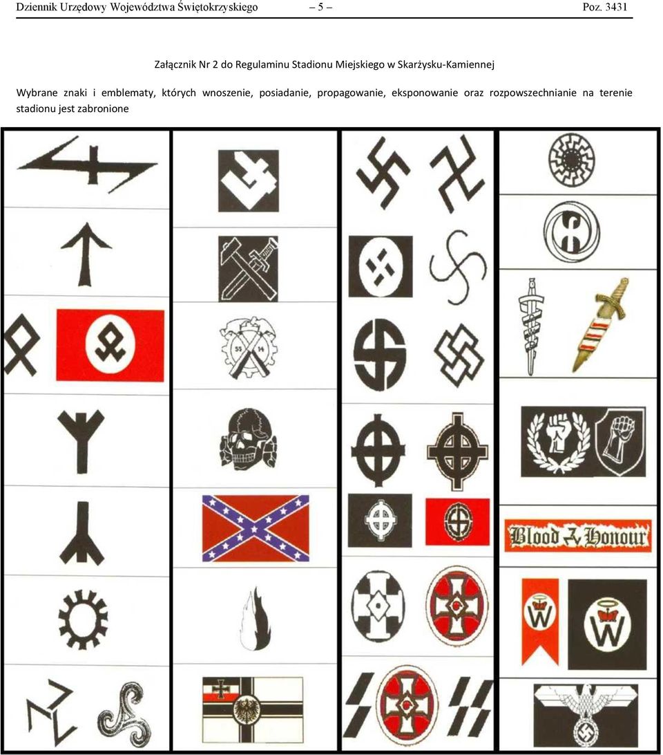 Skarżysku-Kamiennej Wybrane znaki i emblematy, których wnoszenie,