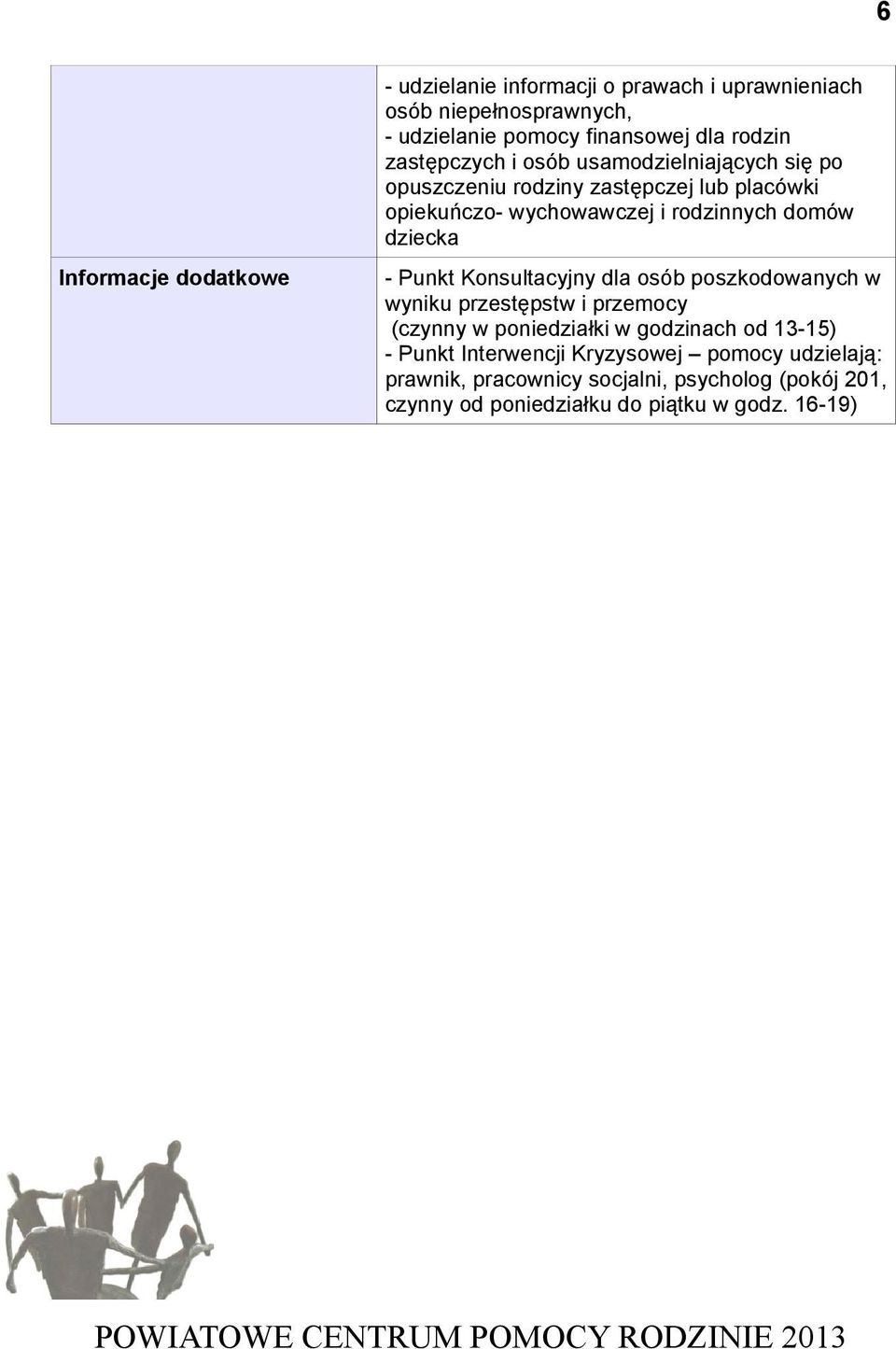 Punkt Konsultacyjny dla osób poszkodowanych w wyniku przestępstw i przemocy (czynny w poniedziałki w godzinach od 13-15) - Punkt