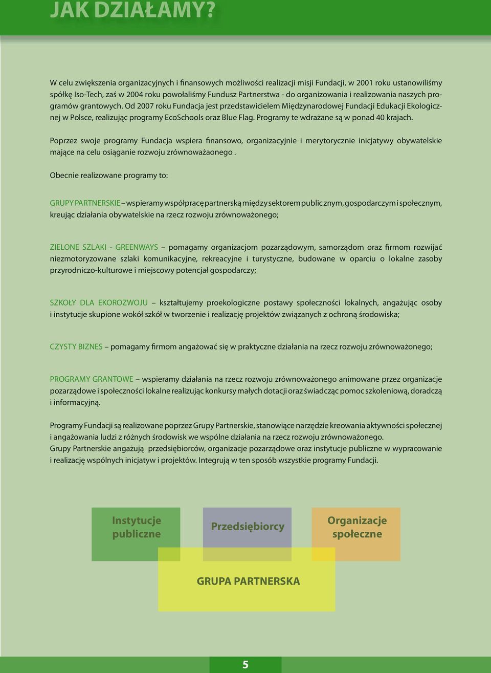 realizowania naszych programów grantowych. Od 2007 roku Fundacja jest przedstawicielem Międzynarodowej Fundacji Edukacji Ekologicznej w Polsce, realizując programy EcoSchools oraz Blue Flag.