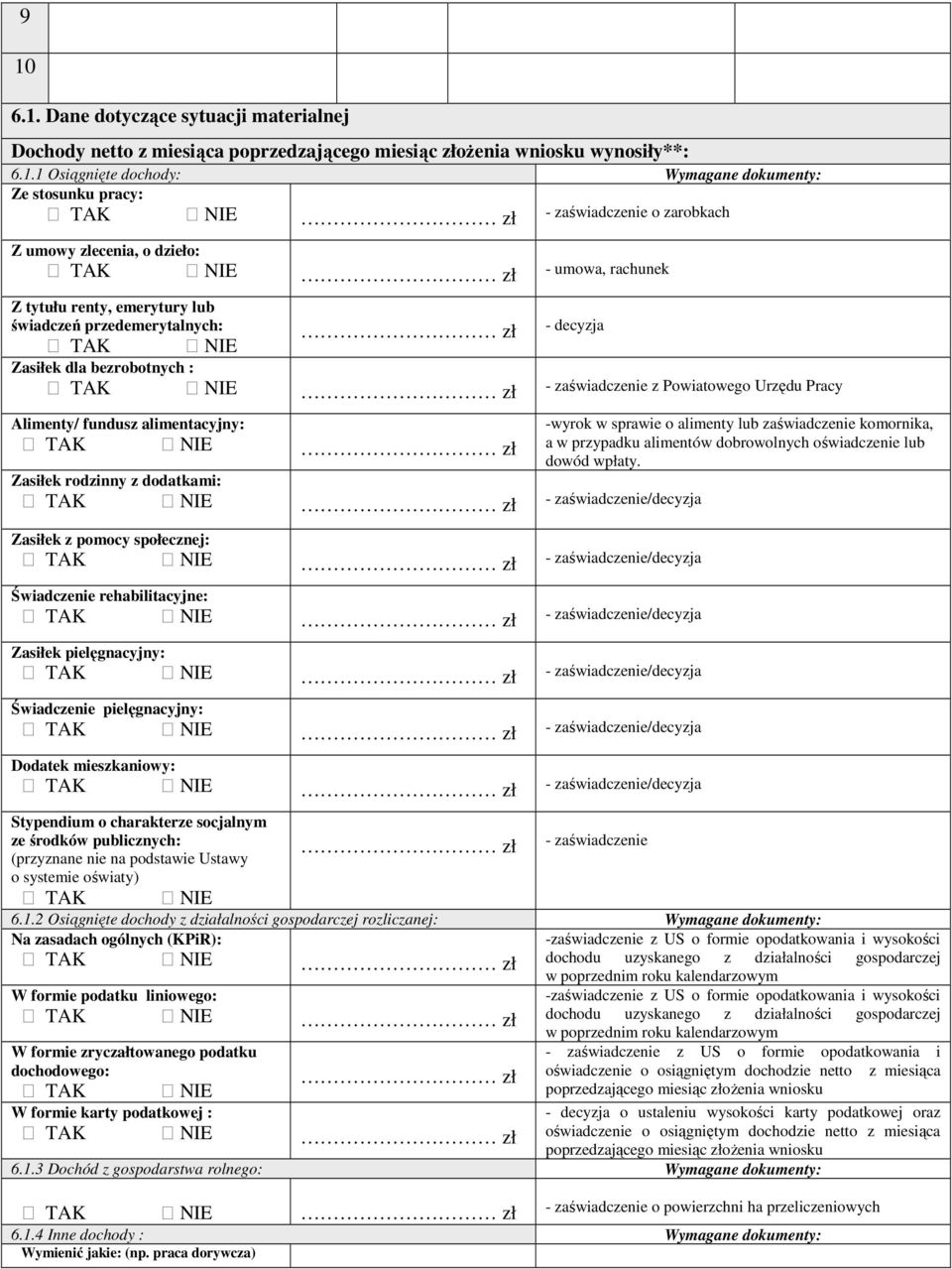 Powiatowego Urzędu Pracy Alimenty/ fundusz alimentacyjny: Zasiłek rodzinny z dodatkami: Zasiłek z pomocy społecznej: Świadczenie rehabilitacyjne: Zasiłek pielęgnacyjny: Świadczenie pielęgnacyjny: