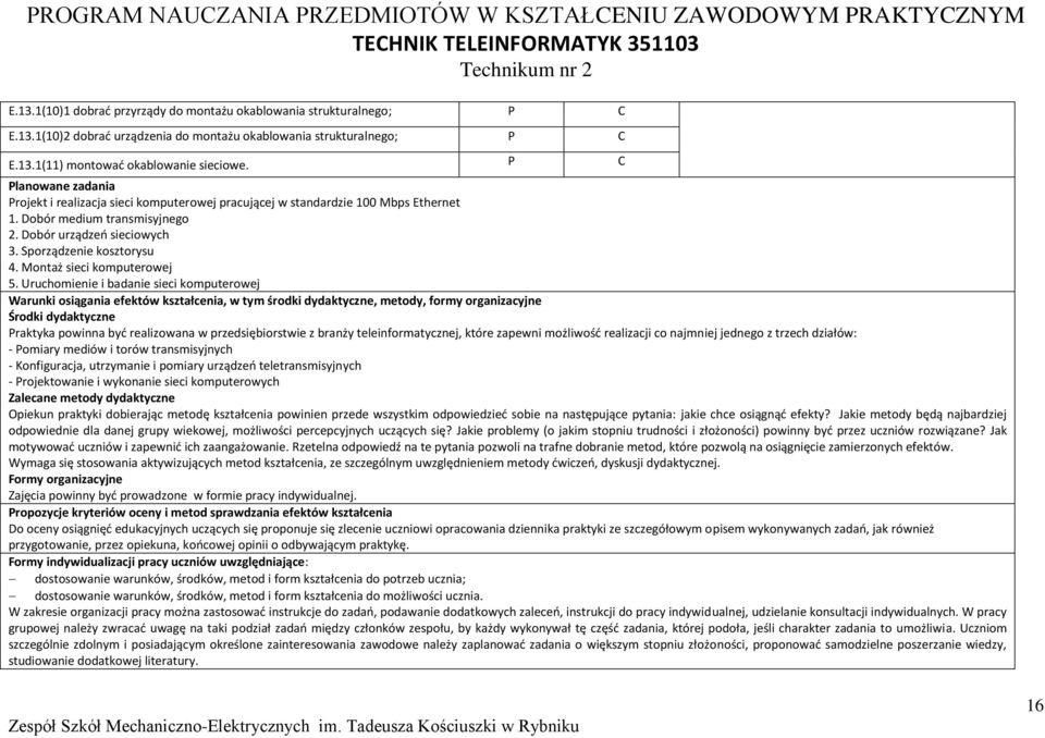 Dobór urządzeń sieciowych 3. Sporządzenie kosztorysu 4. Montaż sieci komputerowej 5.