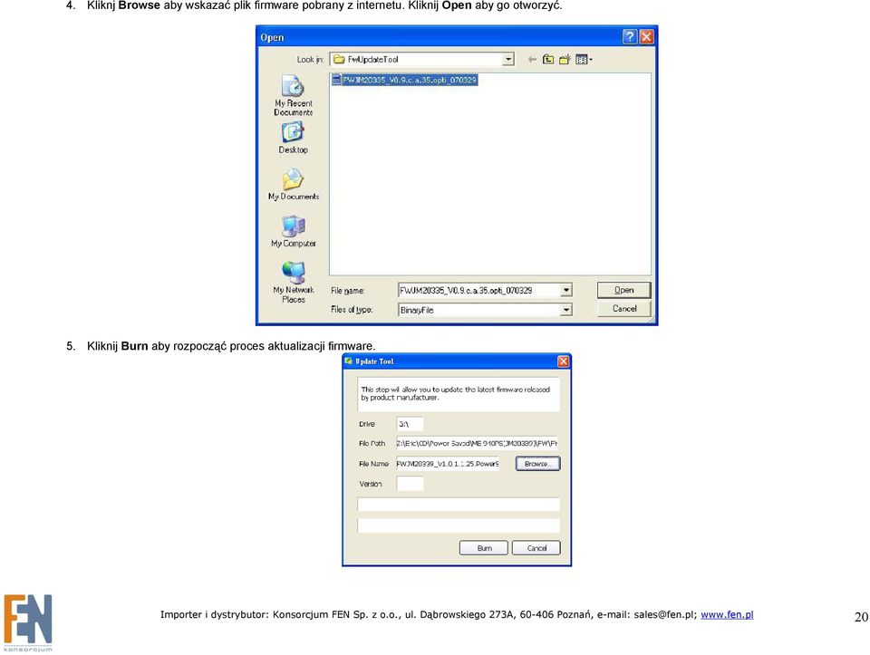 Kliknij Burn aby rozpocząć proces aktualizacji firmware.