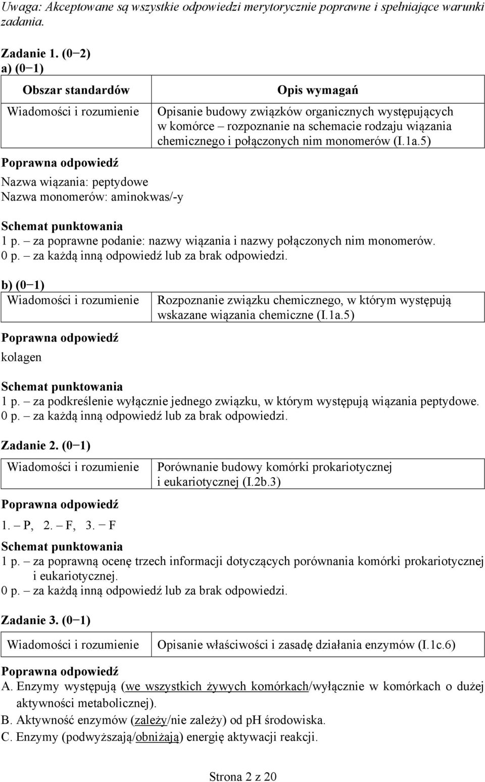 chemicznego i połączonych nim monomerów (I.1a.5) 1 p. za poprawne podanie: nazwy wiązania i nazwy połączonych nim monomerów.