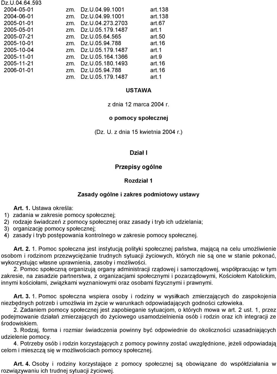 o pomocy społecznej (Dz. U. z dnia 15