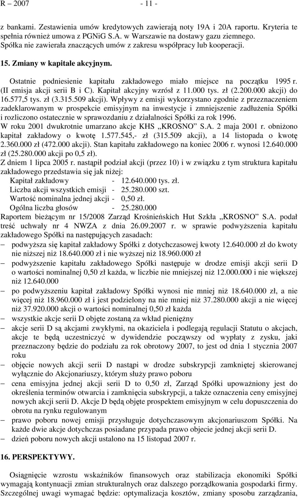 (II emisja akcji serii B i C). Kapitał akcyjny wzrósł z 11.000 tys. zł (2.200.000 akcji) do 16.577,5 tys. zł (3.315.509 akcji).