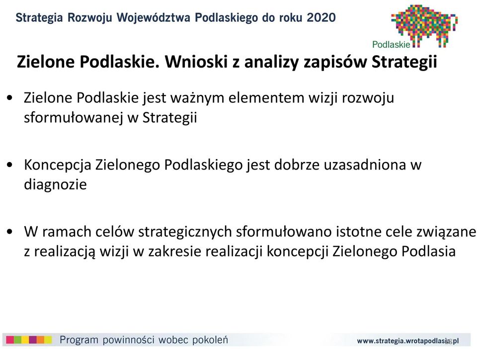 rozwoju sformułowanej w Strategii Koncepcja Zielonego Podlaskiego jest dobrze