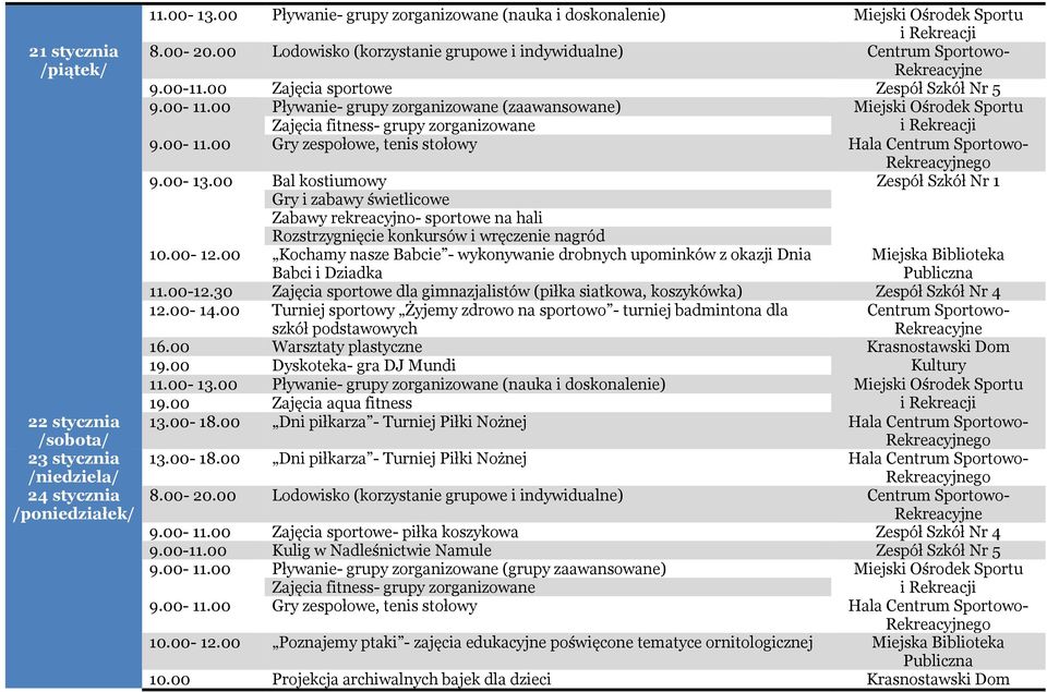 00 Kochamy nasze Babcie - wykonywanie drobnych upominków z okazji Dnia Babci i Dziadka 12.00-14.