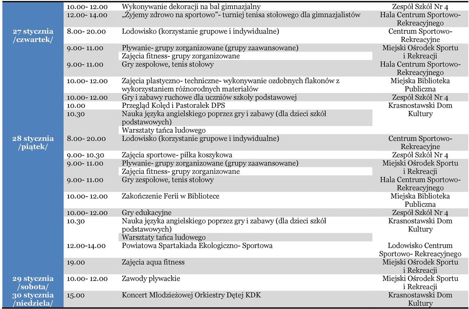 00 Zajęcia plastyczno- techniczne- wykonywanie ozdobnych flakonów z wykorzystaniem różnorodnych materiałów 10.00-12.00 Gry i zabawy ruchowe dla uczniów szkoły podstawowej Zespół Szkół Nr 4 10.