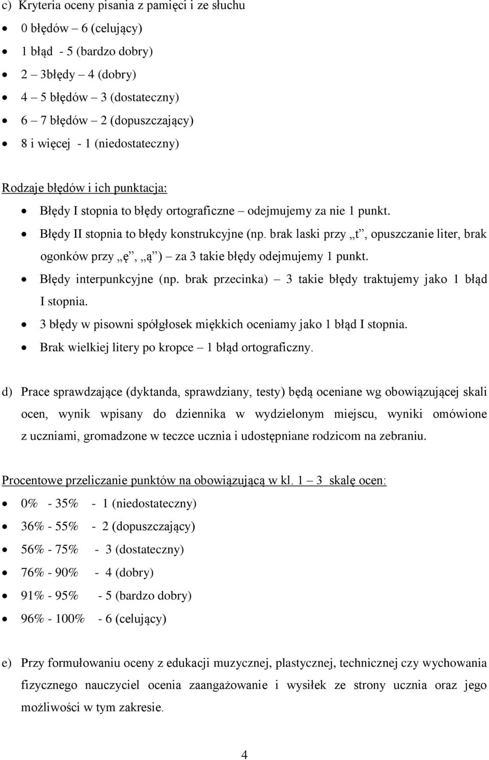 brak laski przy t, opuszczanie liter, brak ogonków przy ę, ą ) za 3 takie błędy odejmujemy 1 punkt. Błędy interpunkcyjne (np. brak przecinka) 3 takie błędy traktujemy jako 1 błąd I stopnia.