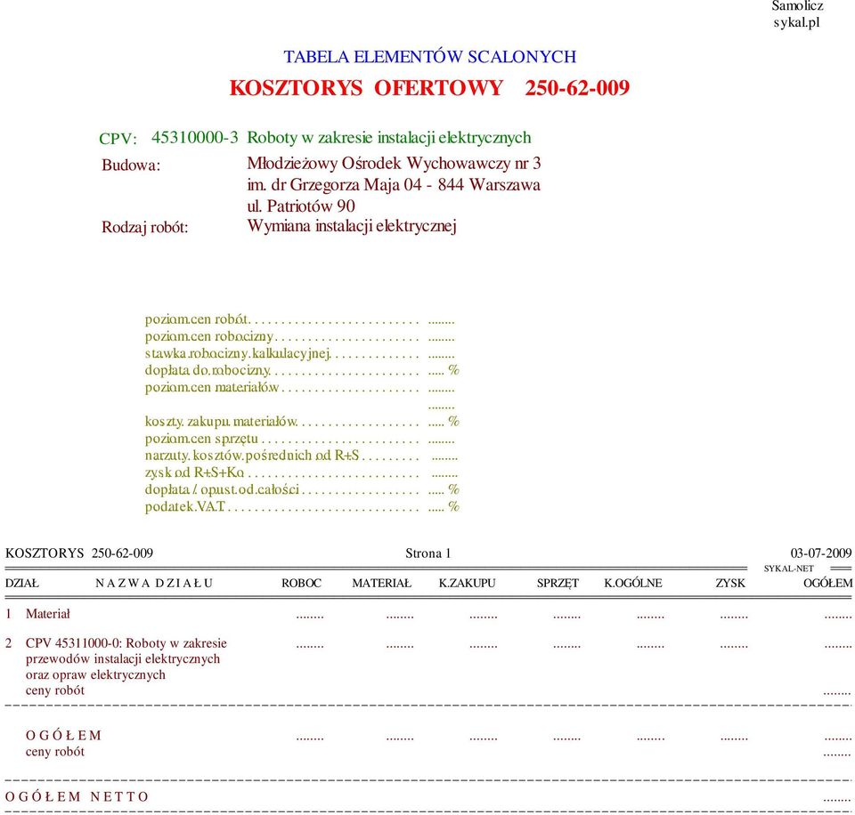 ..... robocizny......... kalkulacyjnej......................... dopłata...... do... robocizny............................... poziom...... cen.... materiałów.............................. koszty.