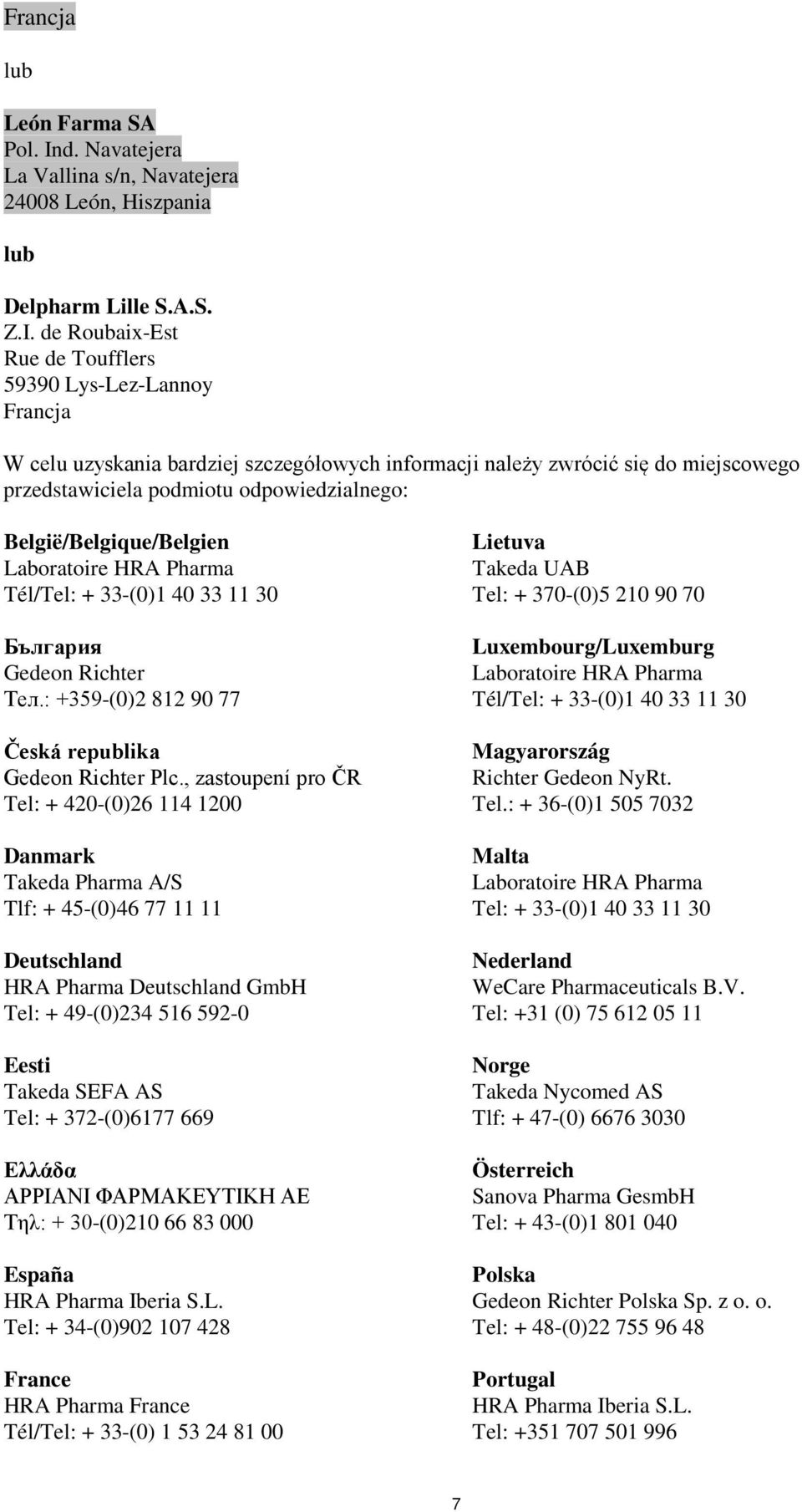 de Roubaix-Est Rue de Toufflers 59390 Lys-Lez-Lannoy Francja W celu uzyskania bardziej szczegółowych informacji należy zwrócić się do miejscowego przedstawiciela podmiotu odpowiedzialnego: