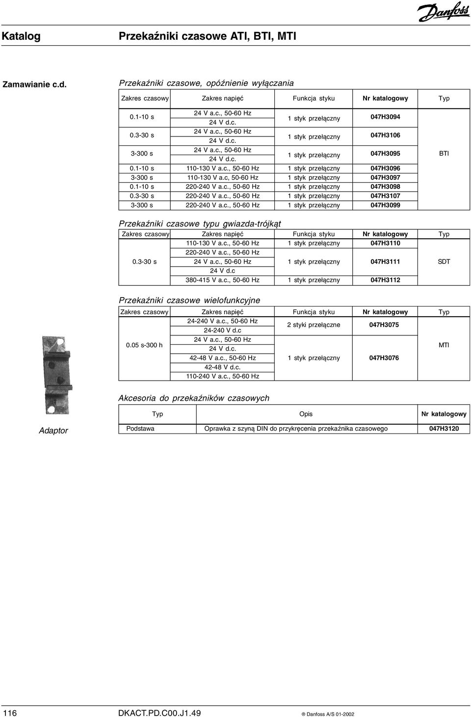 3-30 s 220-240 V a.c., 50-60 Hz 1 styk prze³¹czny 047H3107 3-300 s 220-240 V a.c., 50-60 Hz 1 styk prze³¹czny 047H3099 PrzekaŸniki czasowe typu gwiazda-trójk¹t Zakres czasowy Zakres napiêæ Funkcja styku Nr katalogowy Typ 110-130 V a.