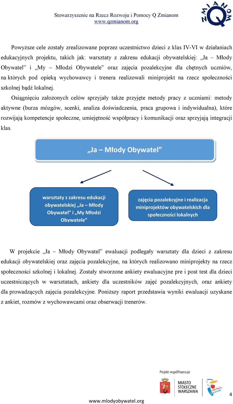 Osiągnięciu założonych celów sprzyjały także przyjęte metody pracy z uczniami: metody aktywne (burza mózgów, scenki, analiza doświadczenia, praca grupowa i indywidualna), które rozwijają kompetencje