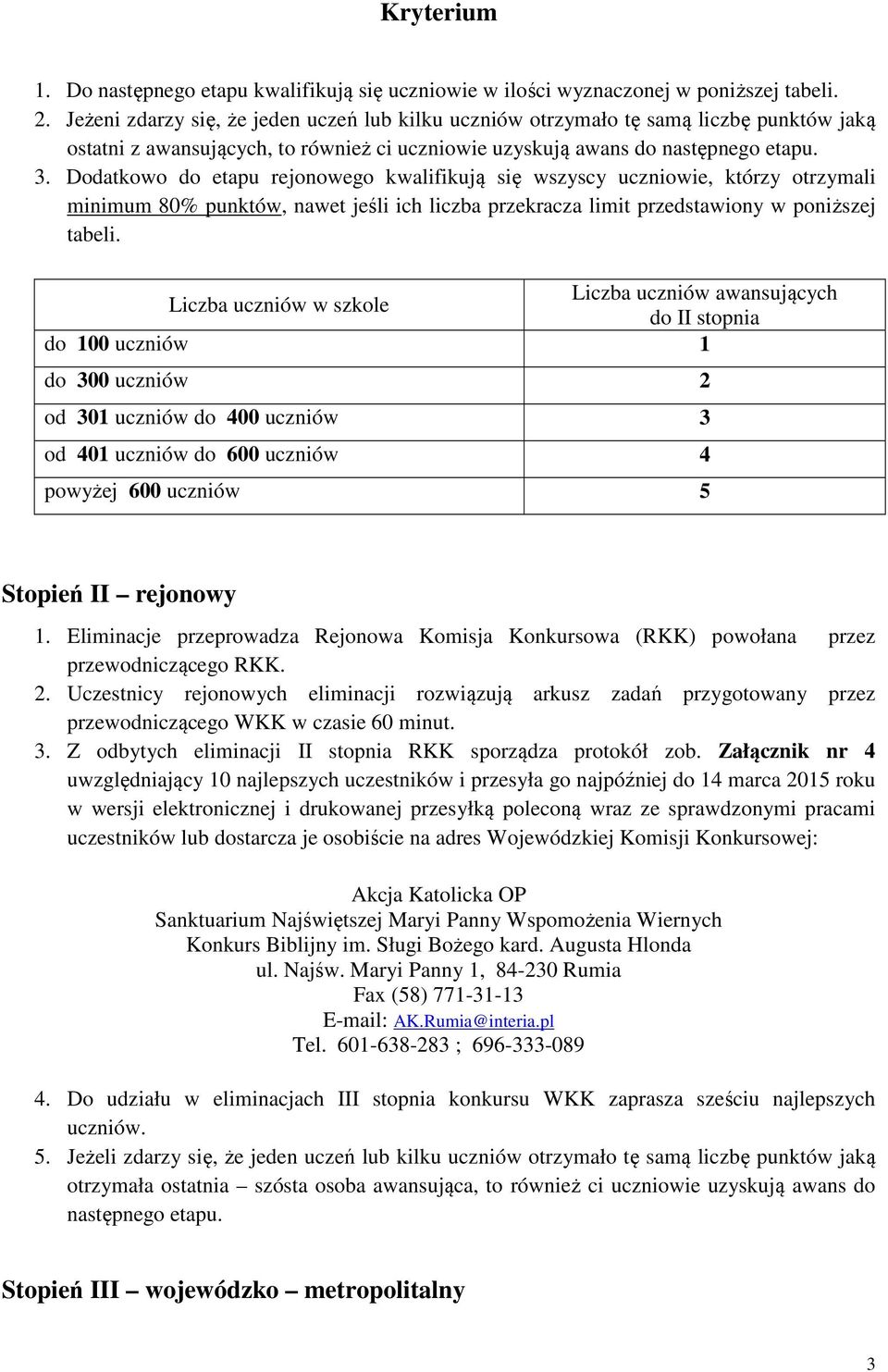 Dodatkowo do etapu rejonowego kwalifikują się wszyscy uczniowie, którzy otrzymali minimum 80% punktów, nawet jeśli ich liczba przekracza limit przedstawiony w poniższej tabeli.