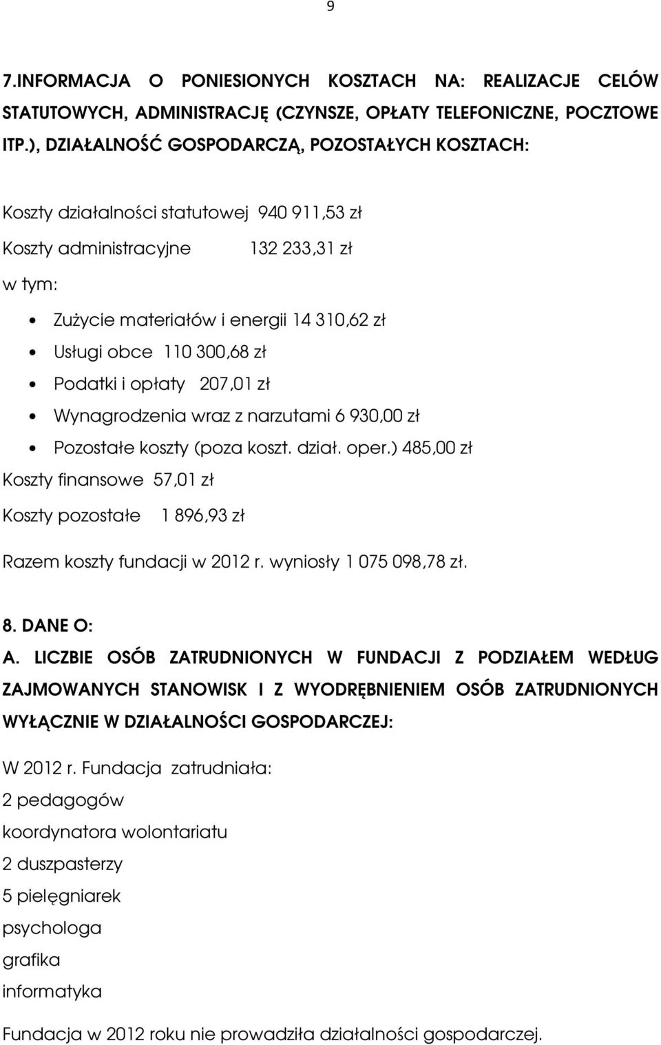 300,68 zł Podatki i opłaty 207,01 zł Wynagrodzenia wraz z narzutami 6 930,00 zł Pozostałe koszty (poza koszt. dział. oper.