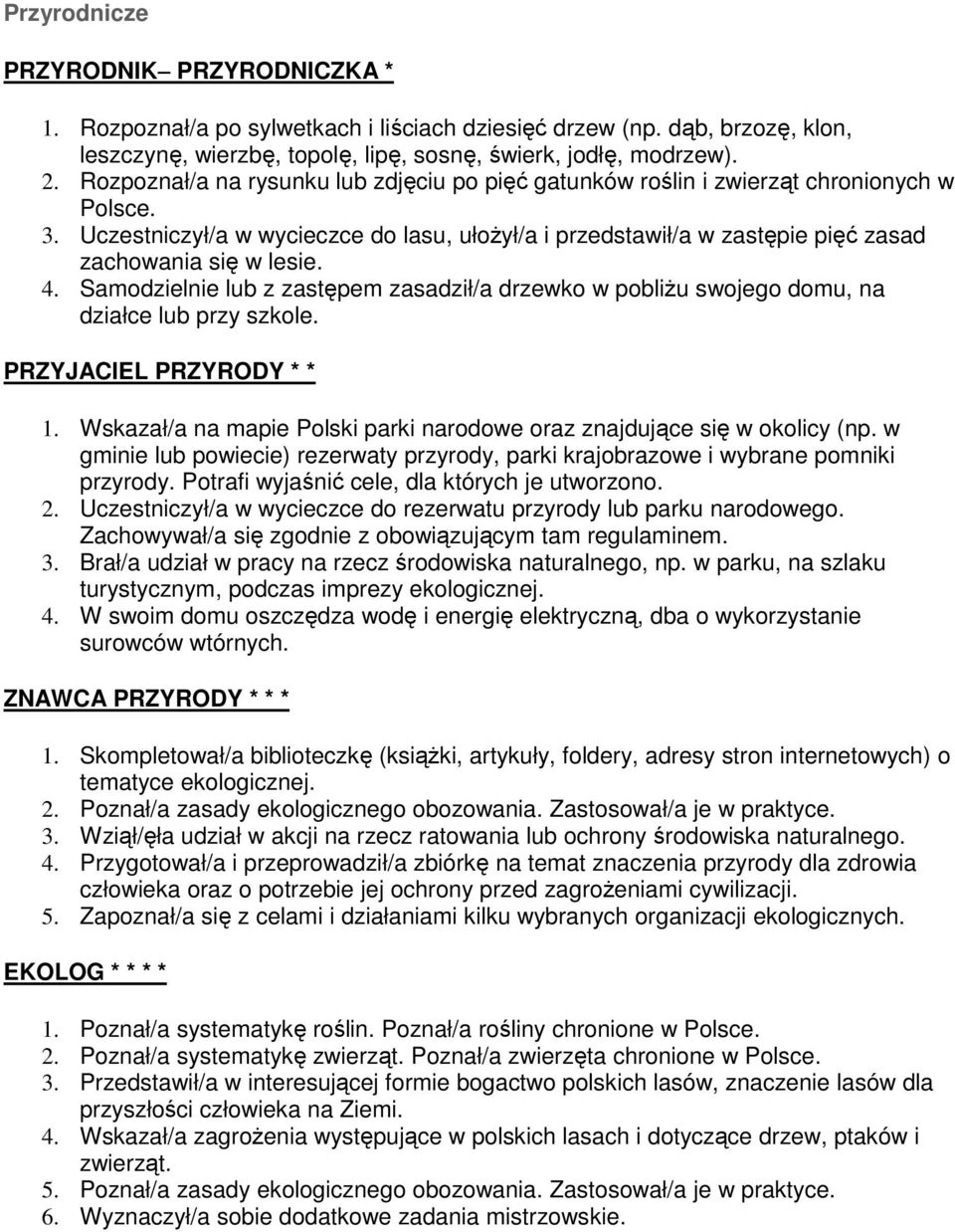 Uczestniczył/a w wycieczce do lasu, ułoŝył/a i przedstawił/a w zastępie pięć zasad zachowania się w lesie. 4.