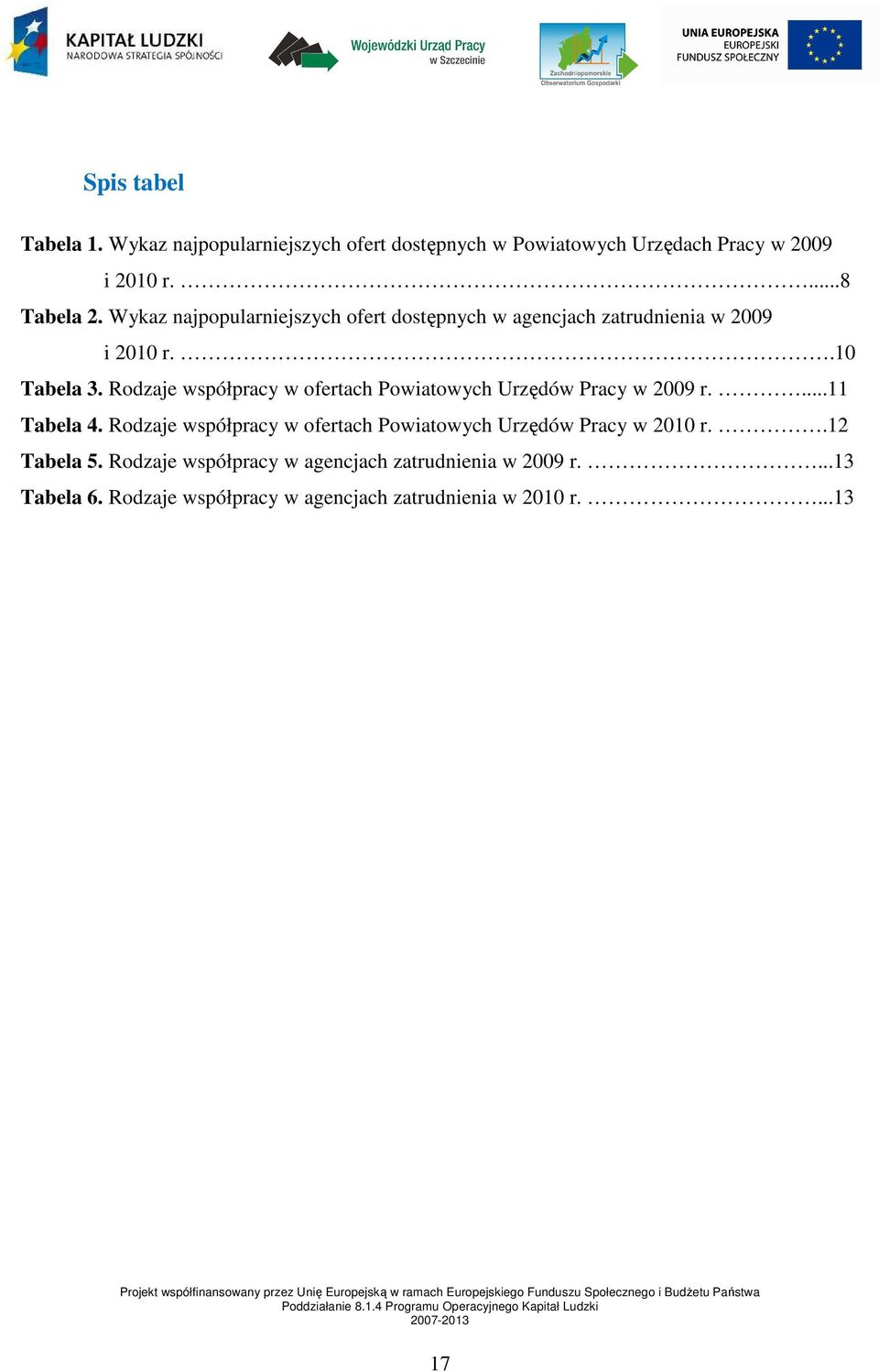 Rodzaje współpracy w ofertach Powiatowych Urzędów Pracy w 2009 r....11 Tabela 4.