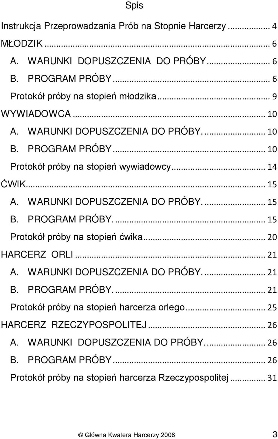 PROGRAM PRÓBY.... 15 Protokół próby na stopień ćwika... 20 HARCERZ ORLI... 21 A. WARUNKI DOPUSZCZENIA DO PRÓBY.... 21 B. PROGRAM PRÓBY.... 21 Protokół próby na stopień harcerza orlego.