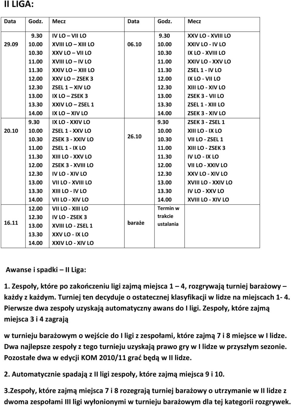 10 IX LO - XXIV LO ZSEL 1 - XXV LO ZSEK 3 - XXIV LO ZSEL 1 - IX LO XIII LO - XXV LO ZSEK 3 - XVIII LO IV LO - XIV LO VII LO - XVIII LO XIII LO - IV LO VII LO - XIV LO 26.