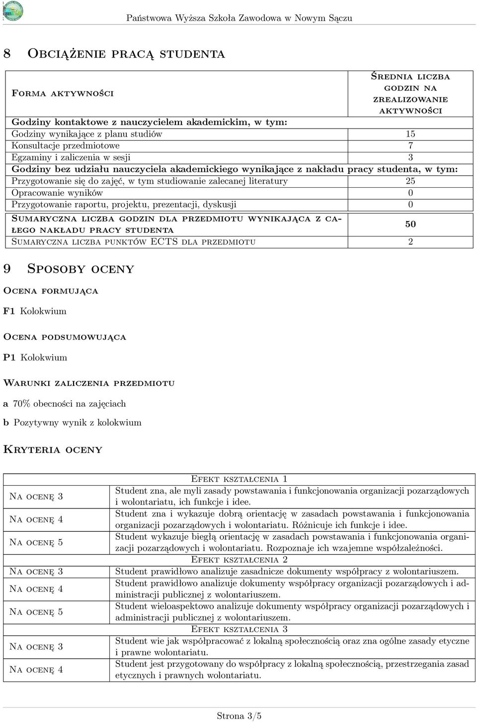 literatury 25 Opracowanie wyników 0 Przygotowanie raportu, projektu, prezentacji, dyskusji 0 Sumaryczna liczba godzin dla przedmiotu wynikająca z całego nakładu pracy studenta 50 Sumaryczna liczba