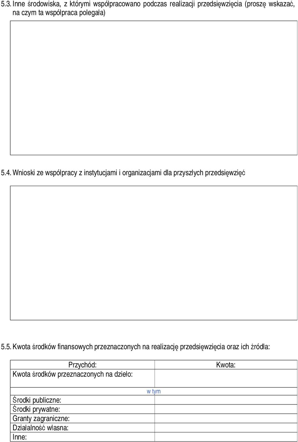 4. Wnioski ze współpracy z instytucjami i organizacjami dla przyszłych przedsięwzięć 5.