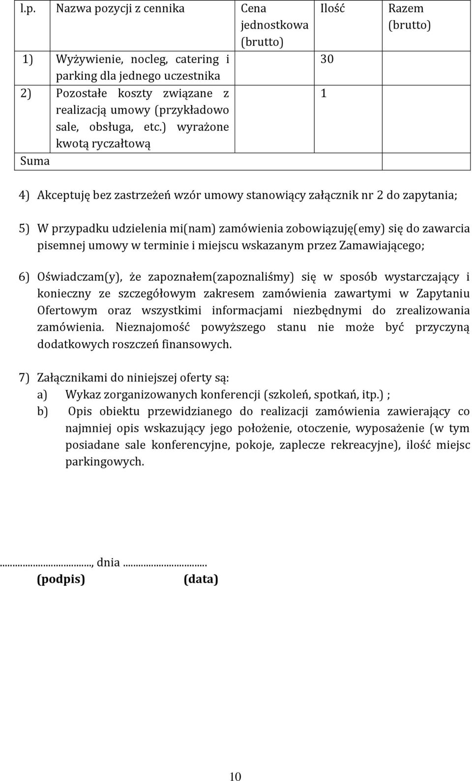 się do zawarcia pisemnej umowy w terminie i miejscu wskazanym przez Zamawiającego; 6) Oświadczam(y), że zapoznałem(zapoznaliśmy) się w sposób wystarczający i konieczny ze szczegółowym zakresem