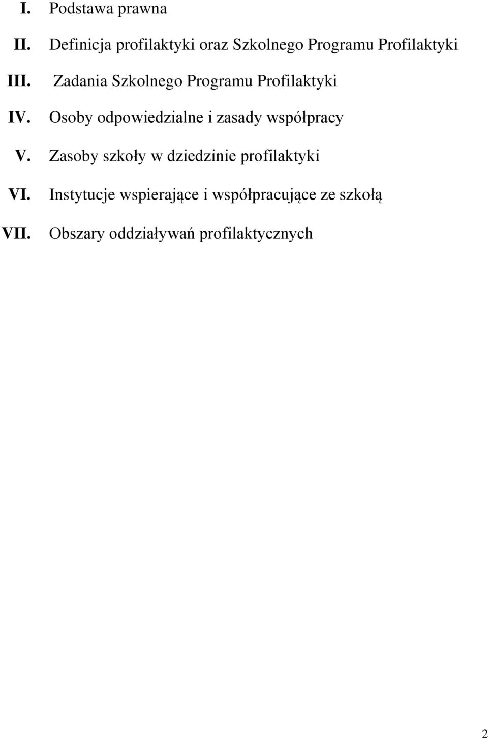 Programu Profilaktyki Osoby odpowiedzialne i zasady współpracy V.