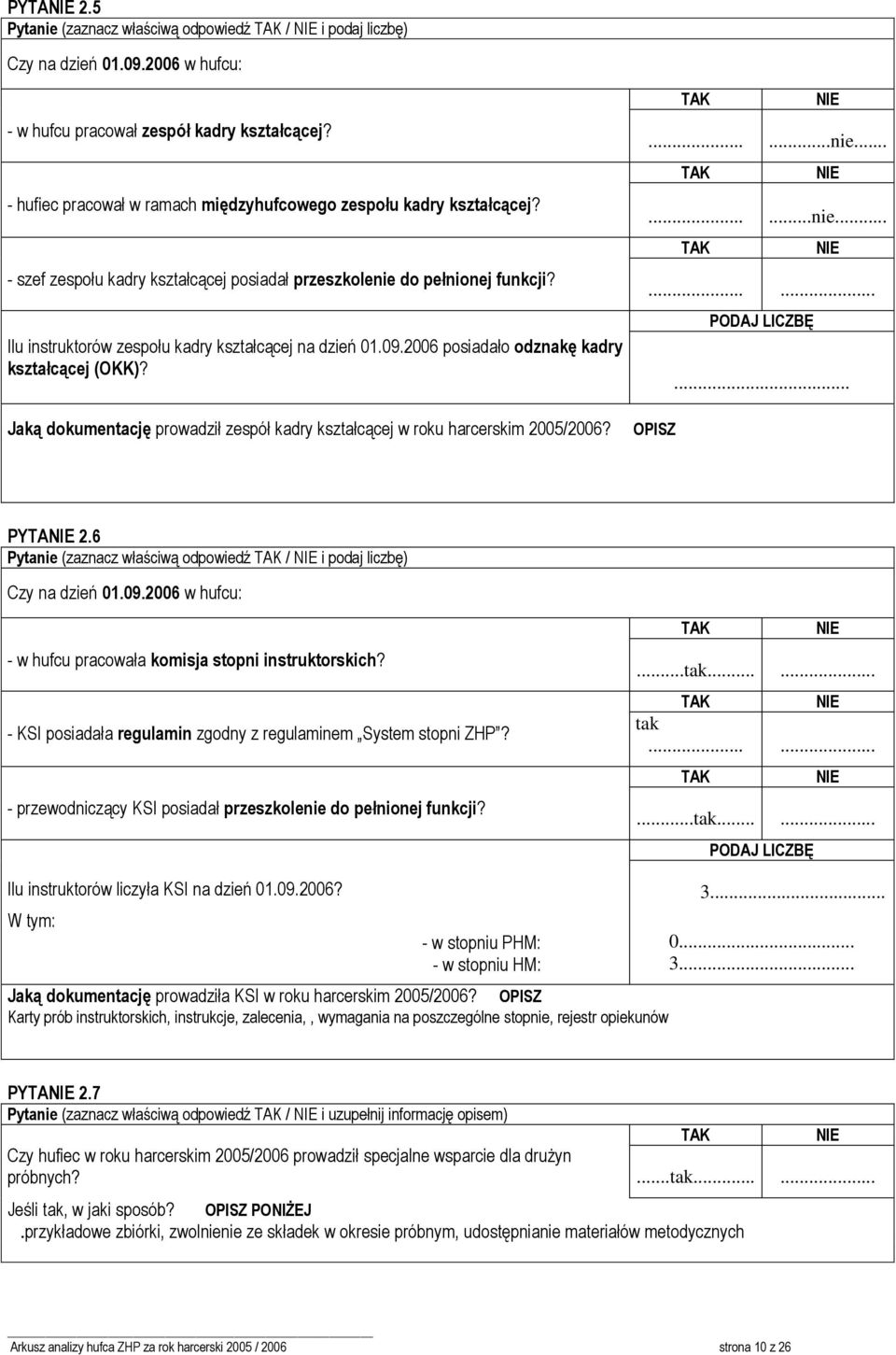 Ilu instruktorów zespołu kadry kształcącej na dzień 01.09.2006 posiadało odznakę kadry kształcącej (OKK)? Jaką dokumentację prowadził zespół kadry kształcącej w roku harcerskim 2005/2006?..nie. nie.