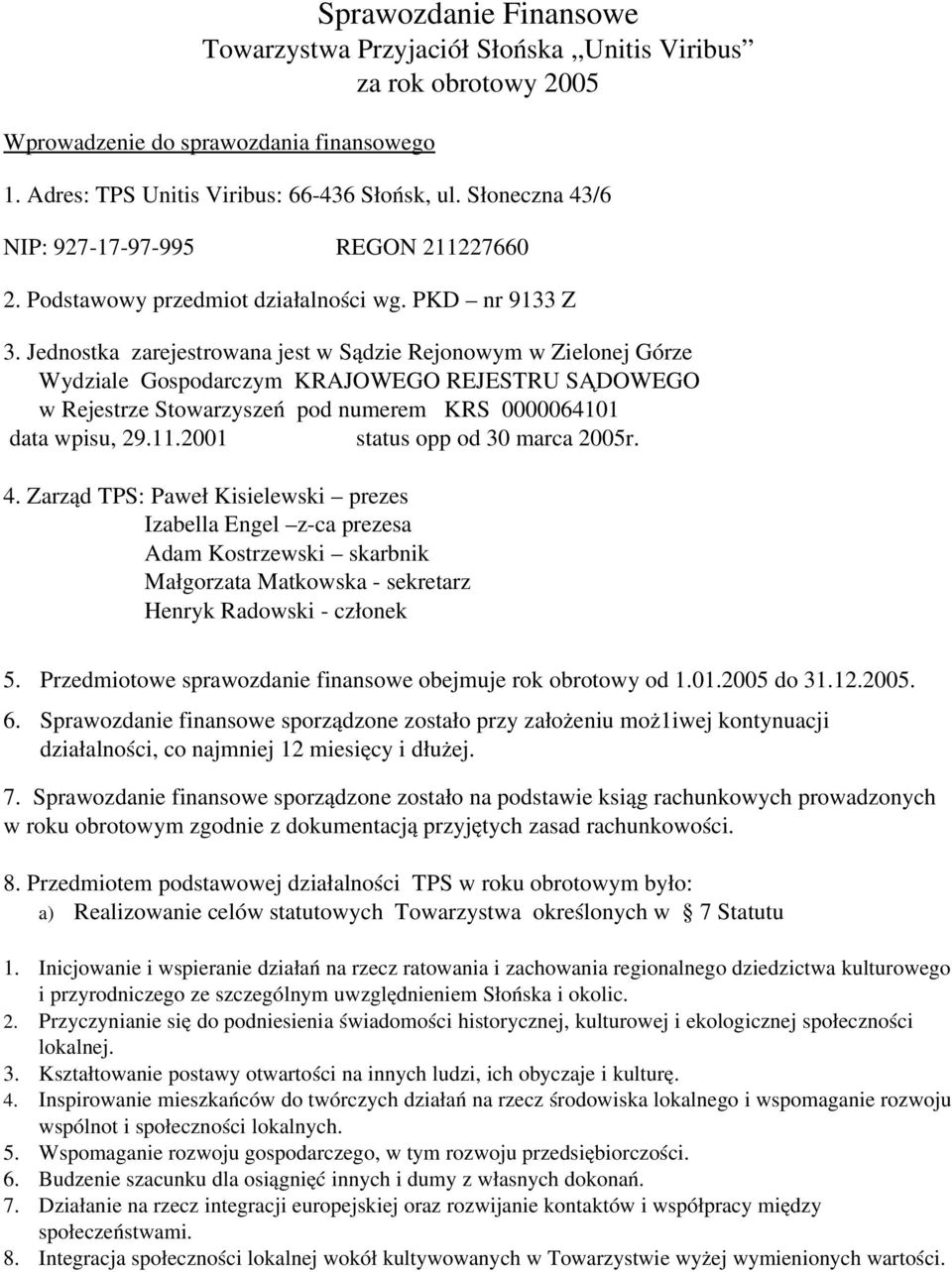 Jednostka zarejestrowana jest w Sądzie Rejonowym w Zielonej Górze Wydziale Gospodarczym KRAJOWEGO REJESTRU SĄDOWEGO w Rejestrze Stowarzyszeń pod numerem KRS 0000064101 data wpisu, 29.11.